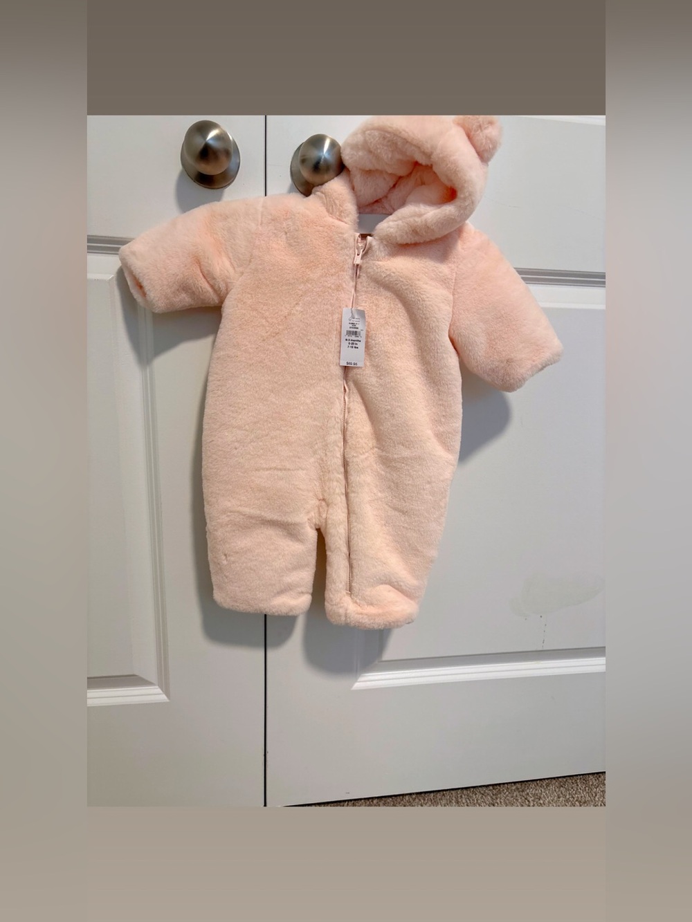 Cozy Plush Hooded Baby One-Piece in Peach
